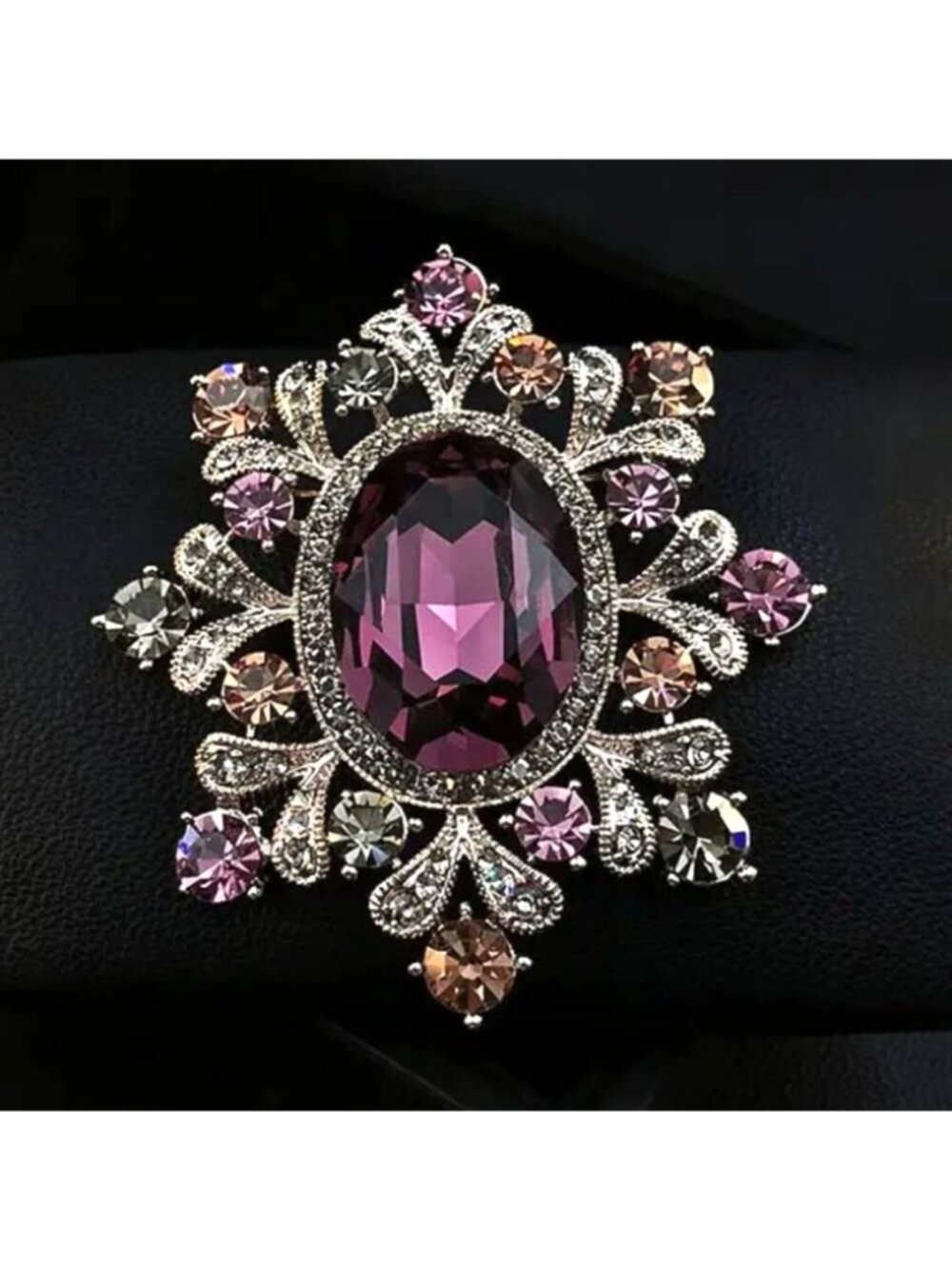 Purple & Gold Glass Rhinestone Crystal Brooch Gold Tone